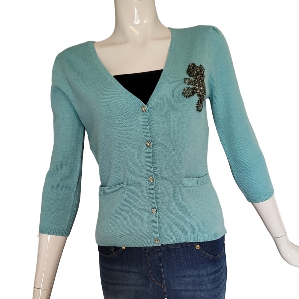 Vintage Teddy Bear Applique Cardigan, VGUC, Approximate Size M
